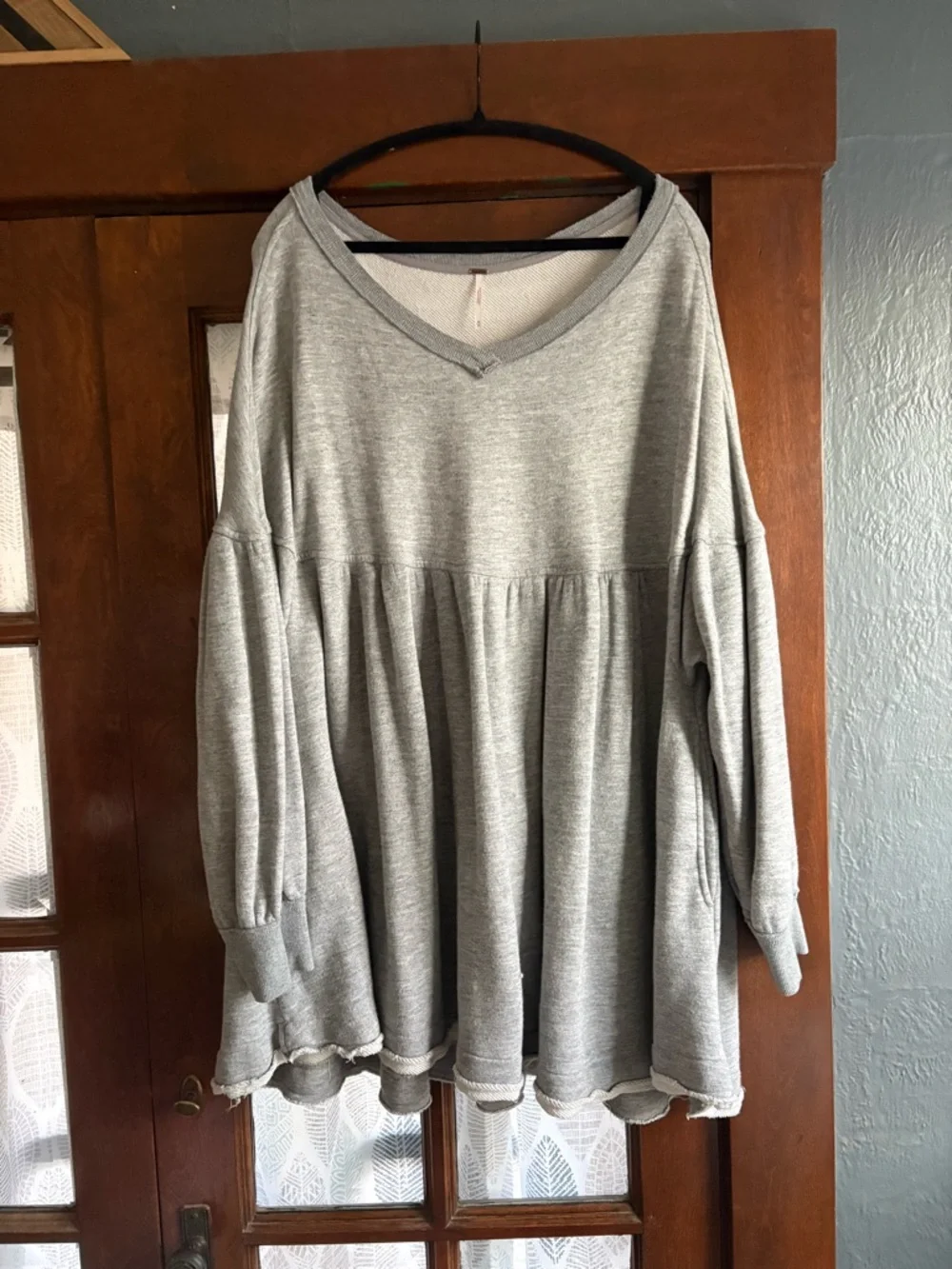 Free People Prudence Pullover Oversized Babydoll Mini Dress Heather Grey